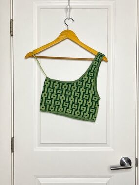 Green Geometric One Shoulder Crop Top Size XS